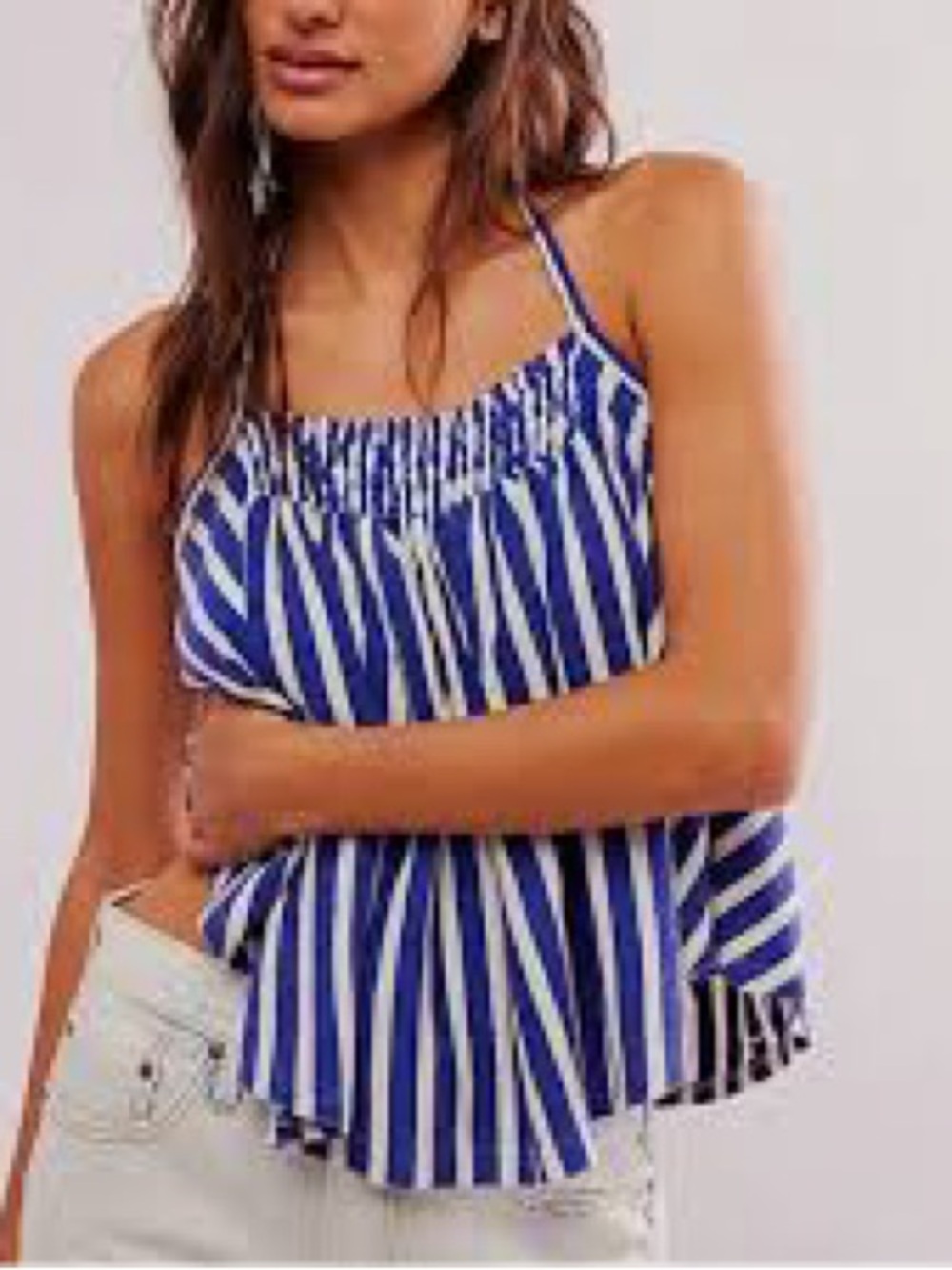 We The Free Blue and White Striped Spaghetti Strap Cami